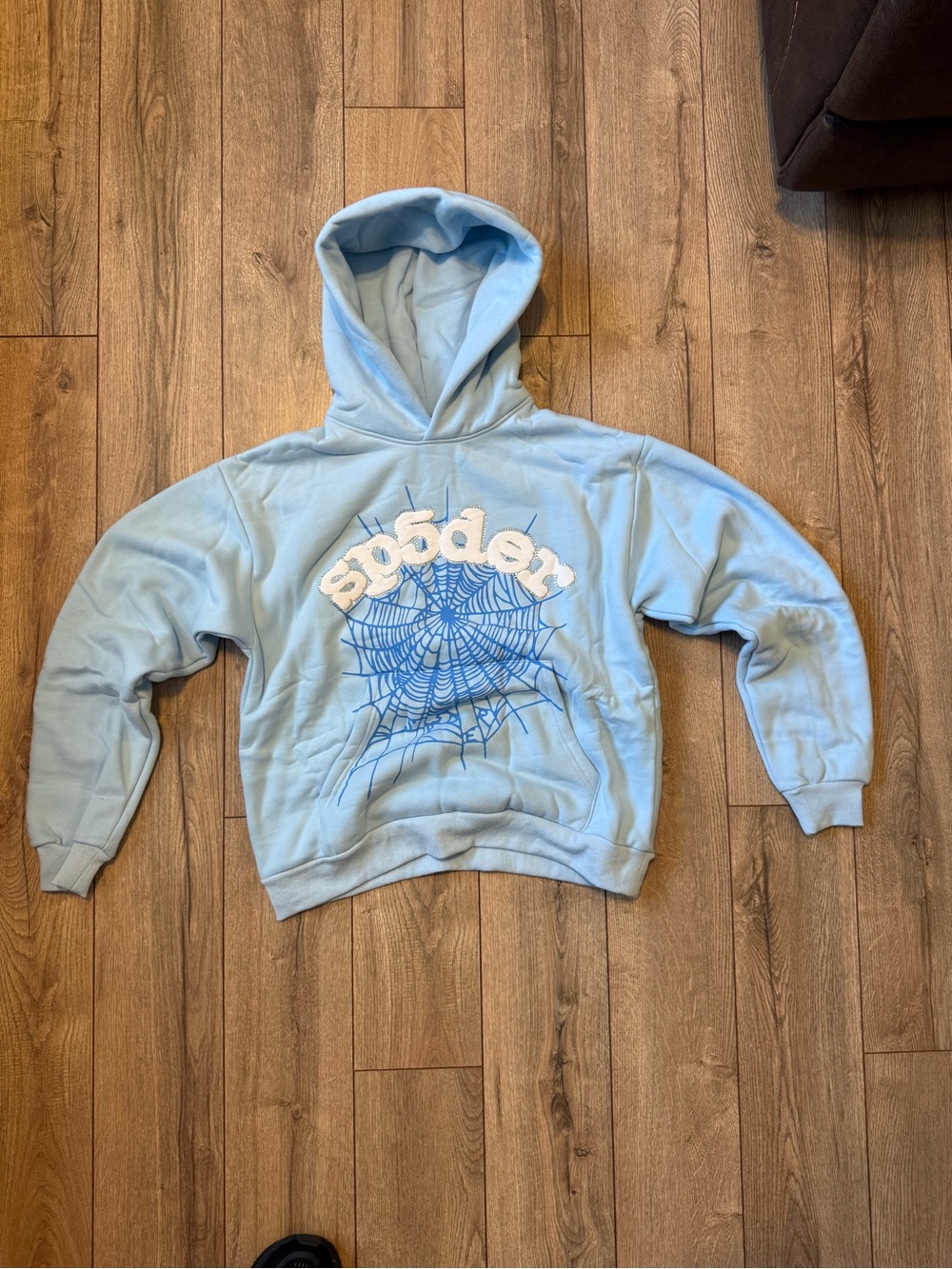 Unbranded Sky Blue Crewneck Hoodie with Spider Web Graphic